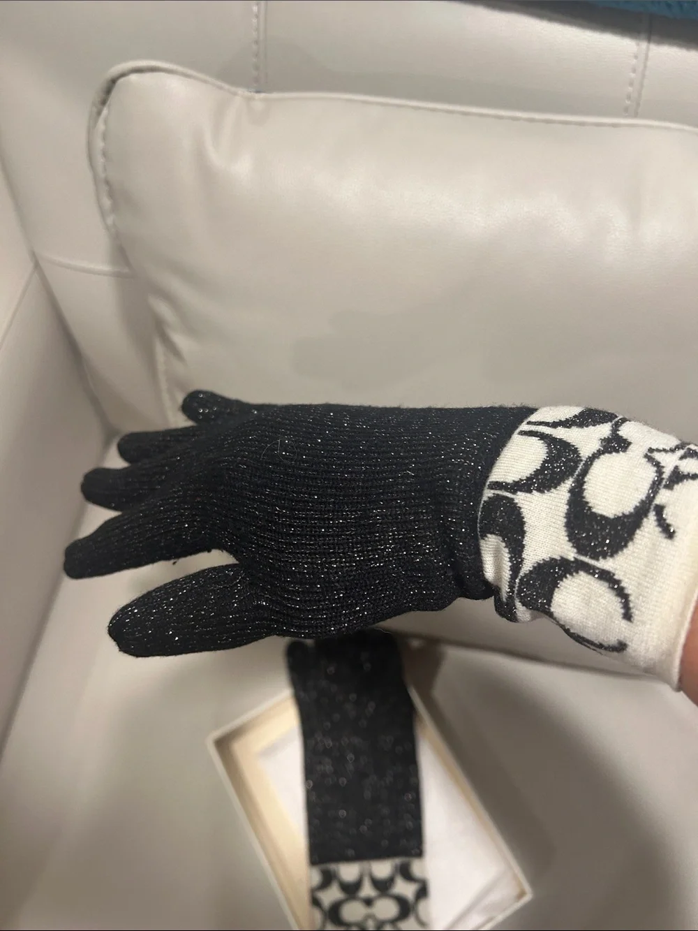 Coach Black Lurex Knit Gloves with Signature Pattern Cuffs - Picture 10 of 11